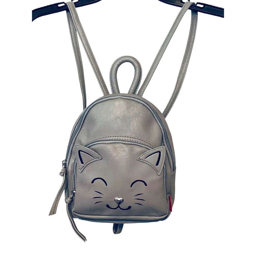 Union Bay Small Gray Cat Backpack Purse Vegan Leather Zipper Compartments 9"x 7"